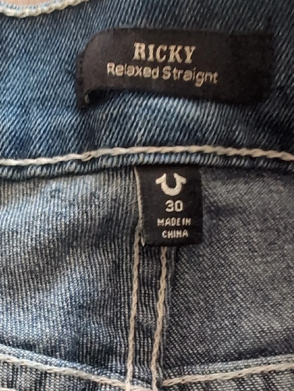 True Religion Men's Light Blue Relaxed Jeans with Back Pocket Flap